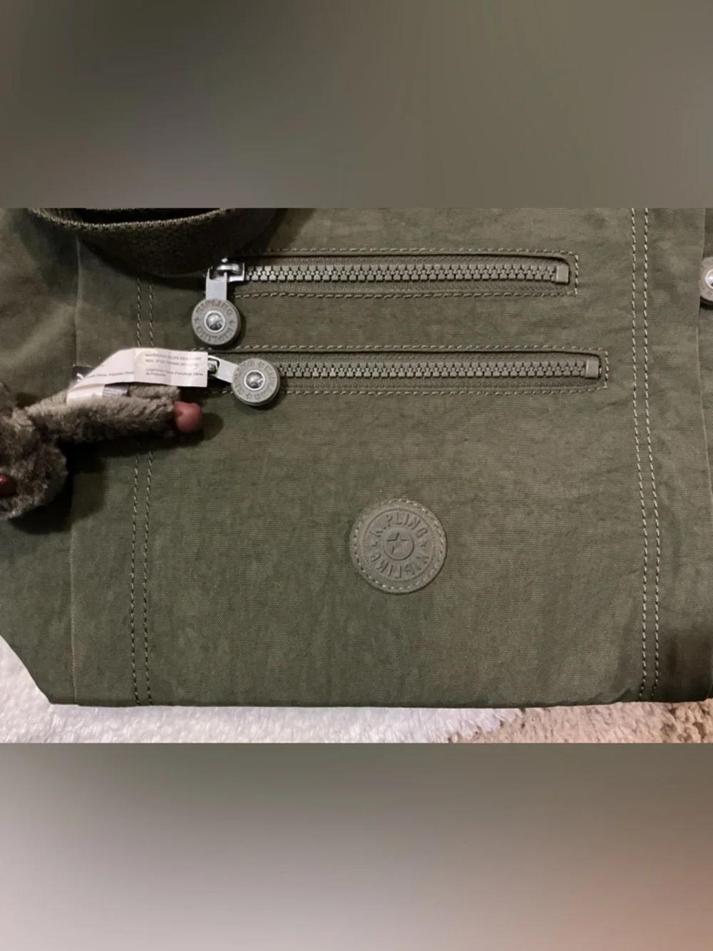 Kipling Olive Green Crossbody Messenger Bag with Monkey Charm - Picture 2 of 3
